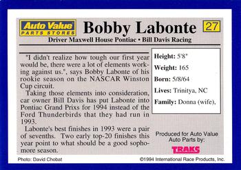 1994 Traks Auto Value #27 Bobby Labonte Back