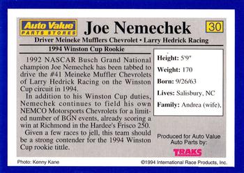 1994 Traks Auto Value #30 Joe Nemechek Back