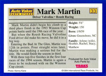 1994 Traks Auto Value #33 Mark Martin Back