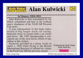 1994 Traks Auto Value #34 Alan Kulwicki Back