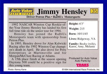 1994 Traks Auto Value #35 Jimmy Hensley Back