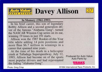 1994 Traks Auto Value #37 Davey Allison Back