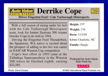 1994 Traks Auto Value #39 Derrike Cope Back