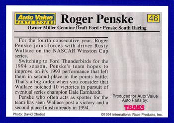1994 Traks Auto Value #46 Roger Penske Back