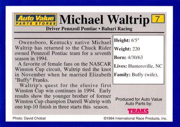 1994 Traks Auto Value #7 Michael Waltrip Back