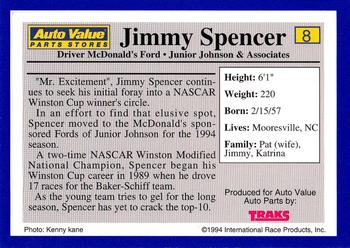 1994 Traks Auto Value #8 Jimmy Spencer Back