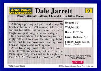 1994 Traks Auto Value #9 Dale Jarrett Back