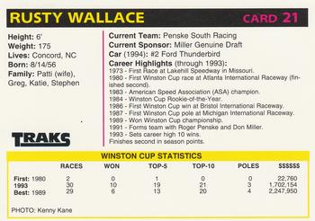 1994 Traks Preferred Collector #21 Rusty Wallace Back