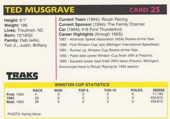 1994 Traks Preferred Collector #25 Ted Musgrave Back