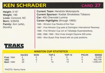 1994 Traks Preferred Collector #27 Ken Schrader Back