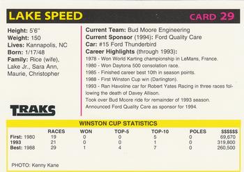 1994 Traks Preferred Collector #29 Lake Speed Back
