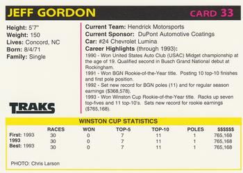 1994 Traks Preferred Collector #33 Jeff Gordon Back