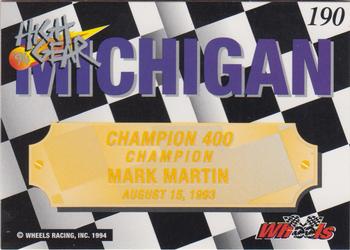 1994 Wheels High Gear - Day One Gold #190 Mark Martin Back