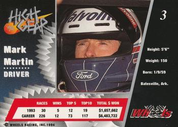 1994 Wheels High Gear - Gold #3 Mark Martin Back