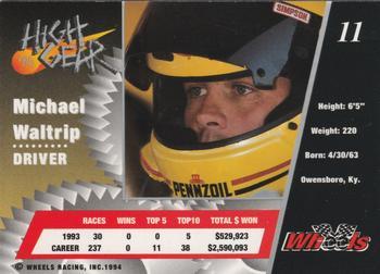 1994 Wheels High Gear - Gold #11 Michael Waltrip Back