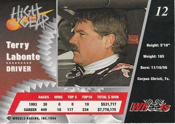 1994 Wheels High Gear - Gold #12 Terry Labonte Back