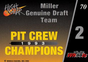 1994 Wheels High Gear - Gold #70 Pit Crew Champs Back