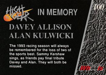 1994 Wheels High Gear - Gold #100 Davey Allison / Alan Kulwicki Tribute Back