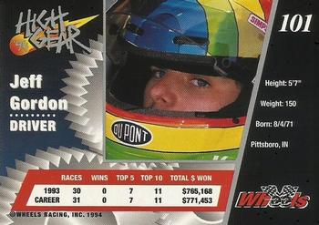 1994 Wheels High Gear - Gold #101 Jeff Gordon Back