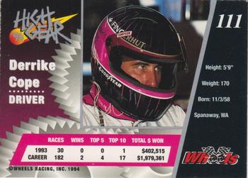 1994 Wheels High Gear - Gold #111 Derrike Cope Back