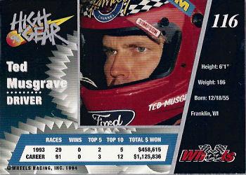 1994 Wheels High Gear - Gold #116 Ted Musgrave Back