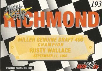 1994 Wheels High Gear - Gold #193 Rusty Wallace Back