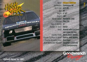 1994 Wheels High Gear Power Pack Team Set Goodwrench Racing #1 Richard Childress Back
