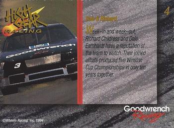 1994 Wheels High Gear Power Pack Team Set Goodwrench Racing #4 Dale Earnhardt/Richard Childress Back