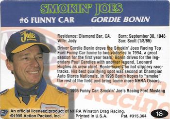 1995 Action Packed NHRA #16 Gordie Bonin's Car Back