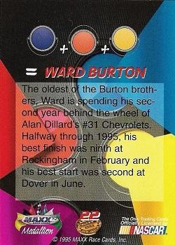 1995 Maxx Medallion - Blue #22 Ward Burton Back
