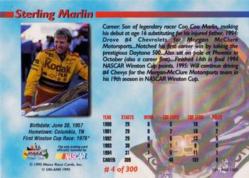 1995 Maxx Premier Series #4 Sterling Marlin Back