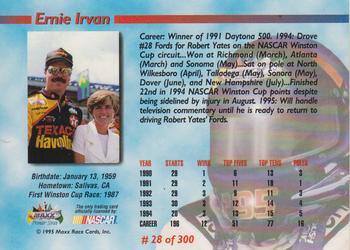 1995 Maxx Premier Series #28 Ernie Irvan Back