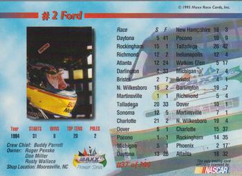 1995 Maxx Premier Series #37 Rusty Wallace's Car Back