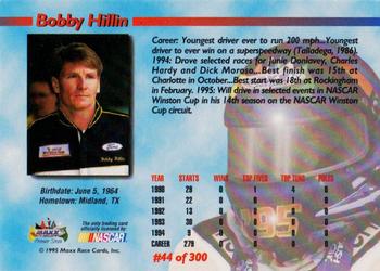 1995 Maxx Premier Series #44 Bobby Hillin Jr. Back