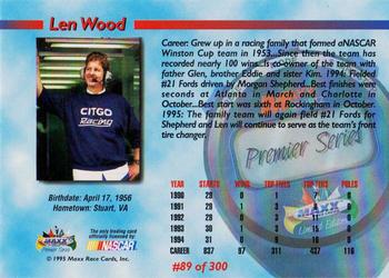 1995 Maxx Premier Series #89 Len Wood Back