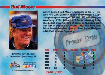 1995 Maxx Premier Series #100 Bud Moore Back
