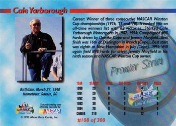 1995 Maxx Premier Series #108 Cale Yarborough Back