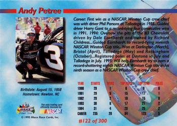 1995 Maxx Premier Series #122 Andy Petree Back