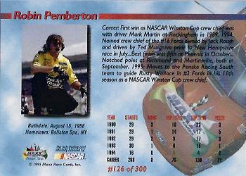 1995 Maxx Premier Series #126 Robin Pemberton Back