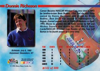 1995 Maxx Premier Series #142 Donnie Richeson Back