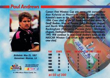1995 Maxx Premier Series #150 Paul Andrews Back