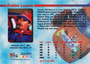 1995 Maxx Premier Series #151 Robbie Loomis Back