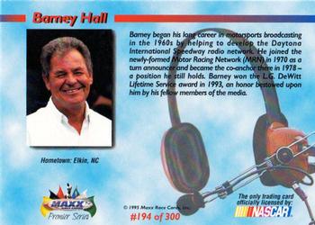 1995 Maxx Premier Series #194 Barney Hall Back