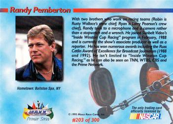 1995 Maxx Premier Series #203 Randy Pemberton Back