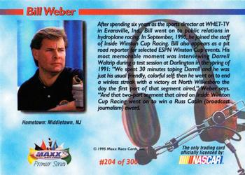 1995 Maxx Premier Series #204 Bill Weber Back