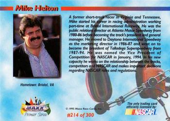 1995 Maxx Premier Series #214 Mike Helton Back