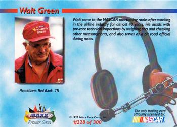 1995 Maxx Premier Series #228 Walt Green Back