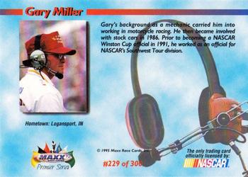1995 Maxx Premier Series #229 Gary Miller Back
