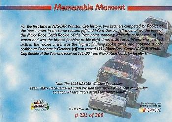 1995 Maxx Premier Series #232 Jeff Burton / Ward Burton Back
