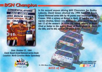 1995 Maxx Premier Series #255 David Green BGN Champion Back